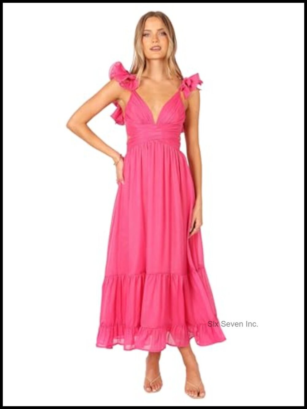 Midi Length Ruffle Strap Back Lace Up Cut Out Dress